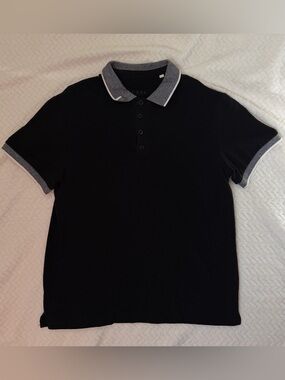 GUESS Men's Black Polo with Gray Contrast Collar